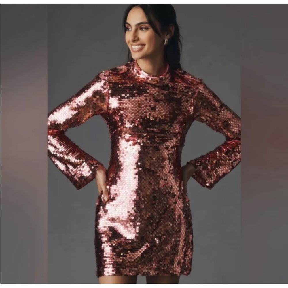 Maeve Rose Gold Sequin Mini Dress